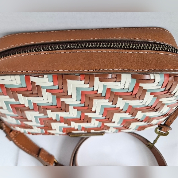 FOSSIL BRYCE CROSSBODY/CLUTCH WOVEN DESIGN BROWN CREAM RUST - Picture 4 of 10